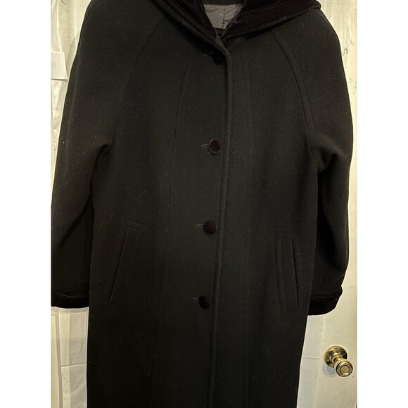 Vtg Halston Long Winter Coat Black Women's Made In Russia 100% Wool Size 8 Hood - Picture 6 of 10